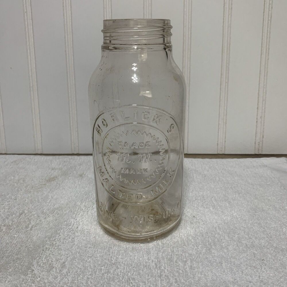 Vintage Ground Top Horlick’s Malted Milk Clear Jar 7”